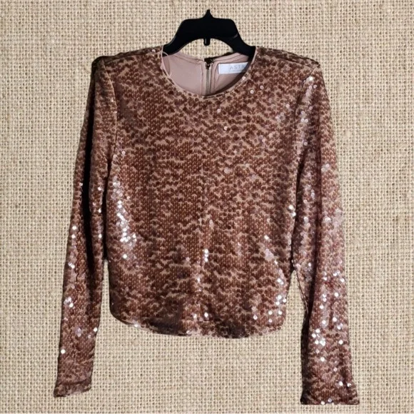 Sequined Long-Sleeve top only in Rose Gold - Picture 3 of 3